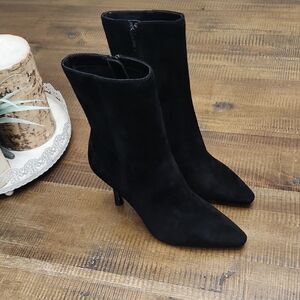 Steve Madden Black Pointed Suede Mid-Calf Heeled Boots